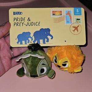 Bark Pride & Prey-Judice Green and Orange Dog Toys